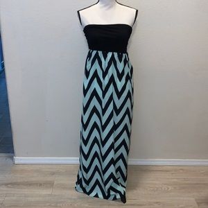 Coveted Clothing chevron print strapless summer dress blue black